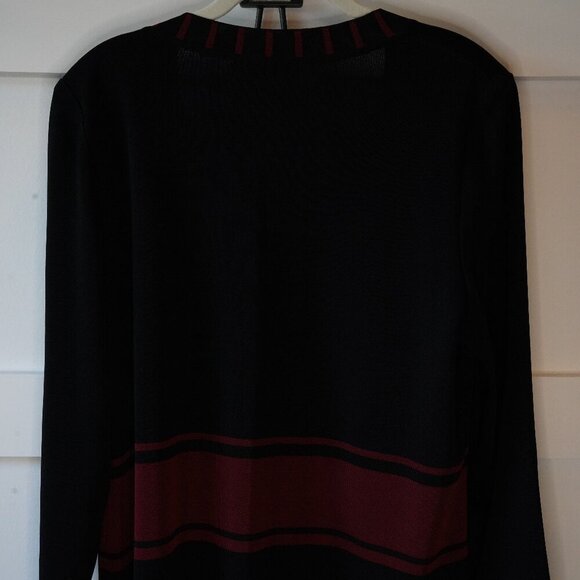 Misook, Striped Open Front Jacket Cardigan, Black, Maroon - Picture 3 of 4